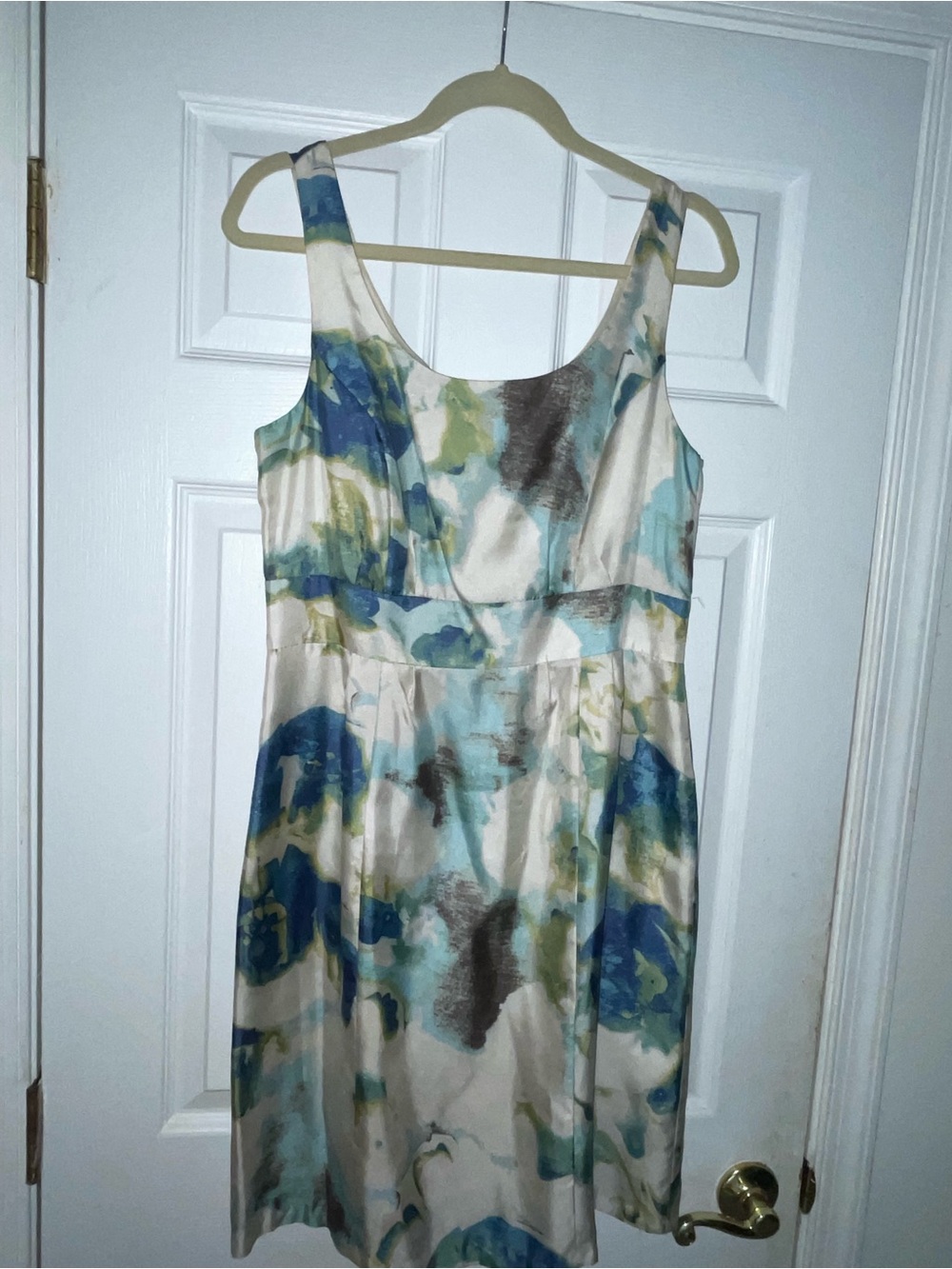Banana Republic Silk Sleeveless Blue & Green Watercolor Print Dress - 10P EUC
